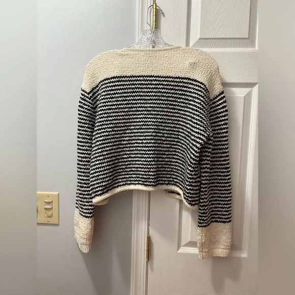 Tanya Taylor Ashton Organic Cotton Two Tone Sweater/Jacket White/Black Stripe - Picture 3 of 6